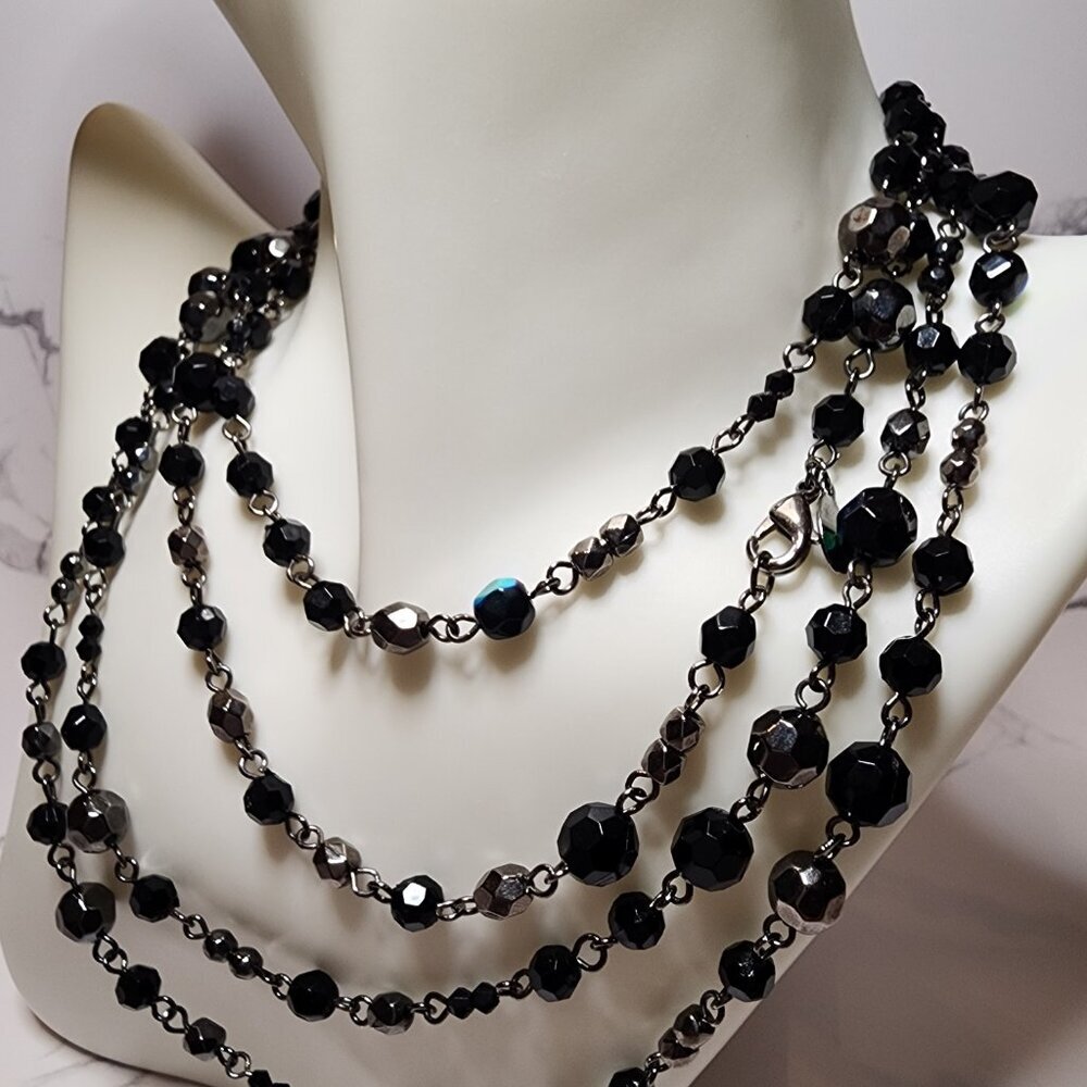 Premier Designs Vintage Long Black Crystal Necklace Fashion Jewelry - Picture 2 of 5